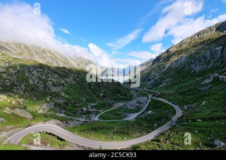 Räterichsbodensee reservoir on the Grimsel Pass in the Swiss Alps, connecting the Bernese Oberland with the Upper Valais, Switzerland. Stock Photo