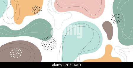 Banner web design template abstract minimal organic shapes composition pastel color background in trendy contemporary collage style. Vector illustrati Stock Vector
