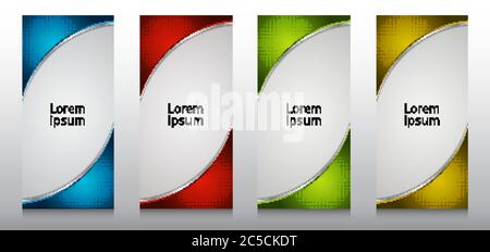 Set of roll up banner stand template design 3D dimension curve with radial halftone frame isolated on white background. Vector illustration Stock Vector