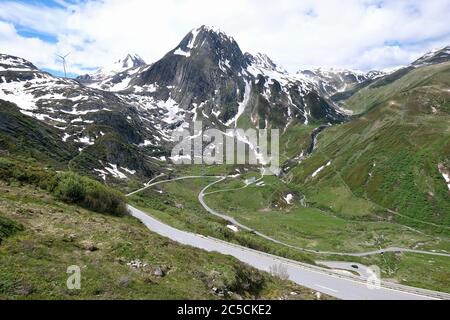 Nufenenpass in the Swiss Alps connecting the cantons of Valais and Ticino, Switzerland. Stock Photo