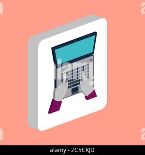 Hands Use Laptop Simple vector icon. Illustration symbol design template for web mobile UI element. Perfect color isometric pictogram on 3d white squa Stock Vector