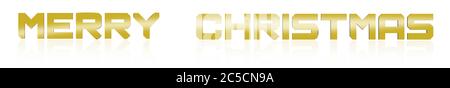 Long Christmas Banner - 3D Merry Christmas lettering - gold - isolated on white background - 3D rendering Stock Photo