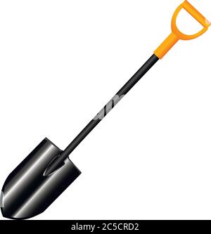 Shovel with handle. Quality 3d illustration mockup. Garden spade tool isolated on background. Stock Vector