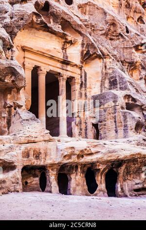 The Triclinium at Siq Al-Barid or Little Petra in Jordan Stock Photo