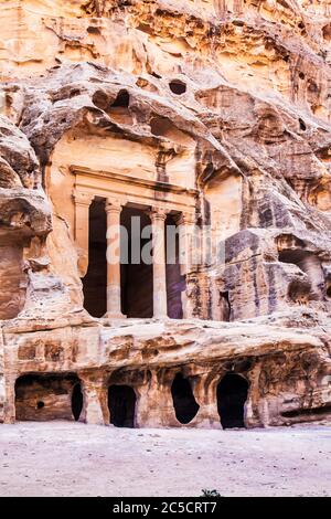 The Triclinium at Siq Al-Barid or Little Petra in Jordan Stock Photo