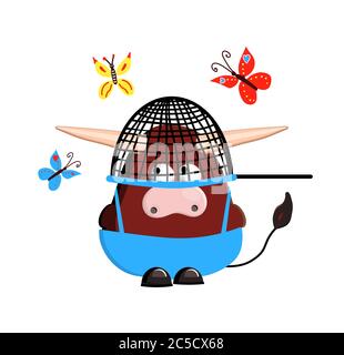 Year of the calf. ox character is cute. isolated on a white background Stock Vector