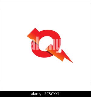Letter Q Initial Logo Design Template. Alphabet with Thunder Logo Concept. Hot Red and Orange Gradation Color Theme. Isolated On White Background Stock Vector