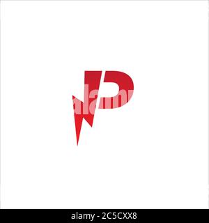 Letter P Initial Logo Design Template Isolated On White Background. Alphabet Thunder Logo Concept. Hot Red Color Theme. Stock Vector