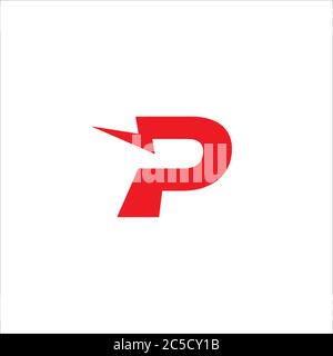 Letter P Initial Logo Design Template. Alphabet Thunder Logo Concept. Hot Red Color Theme. Isolated On White Background Stock Vector