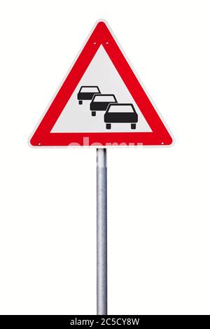 Isolated Traffic Sign - danger warning traffic jam ahead Stock Photo