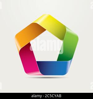 Three-dimensional Pentagon Infinite Ribbon Vector Element with rainbow coloured surfaces Stock Vector