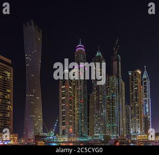 Picture of skyscrapers of Dubai marina at night Stock Photo