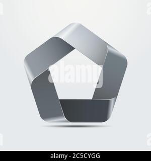 Three-dimensional Pentagon Infinite Ribbon Vector Element with metallic surface Stock Vector