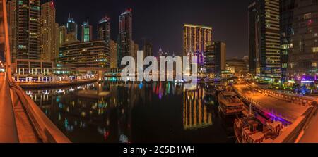 Picture of skyscrapers of Dubai marina at night Stock Photo