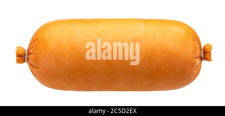 Boiled sausage in shell isolated on white background Stock Photo