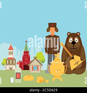 Set of Russia-themed design elements Stock Vector