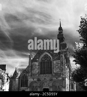 St Savior Basilica in Dinan. Brittany, France. Black and white photo. Stock Photo