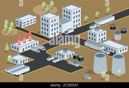 Vector isometric view of the industrial district Stock Vector