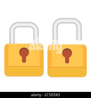 Opened and closed locks. Flat locks Stock Vector