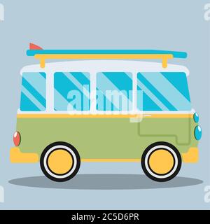 Retro van flat vector illustration isolated on white background. Old ...
