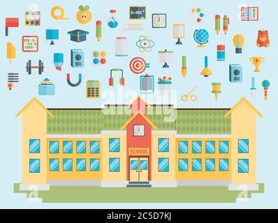 Education. School. University. Vector flat icon set Stock Vector