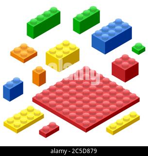 Isometric Plastic Building Blocks and Tiles Stock Vector