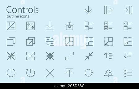 Controls outline iconset. Was created with grids for pixel perfect if use minimal icon size 128x128px. Stock Vector