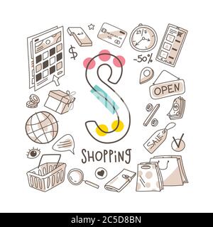 Letter S - Shopping, cute alphabet series in doodle style, vector illustration Stock Vector