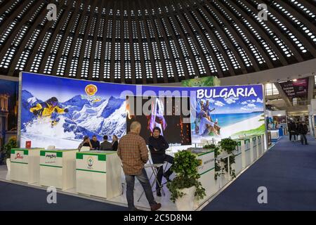 BELGRADE, SERBIA - FEBRUARY 24, 2019: Stand in Belgrade promoting Bulgaria as a touristic destination held by the Bulgarian tourism organization, in c Stock Photo