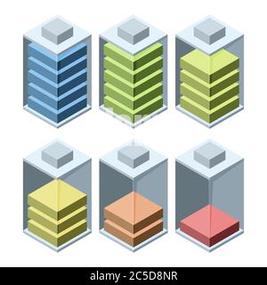set of stylish isometric battery charge icons isolated in white background Stock Vector