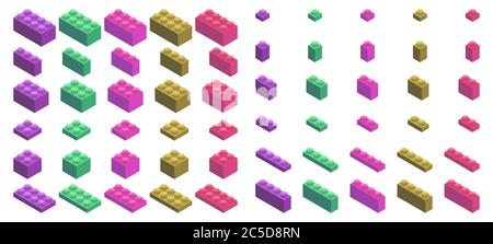 Isometric Plastic Building Blocks and Tiles Stock Vector