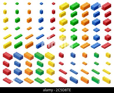 Isometric Plastic Building Blocks and Tiles Stock Vector