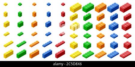Isometric Plastic Building Blocks and Tiles Stock Vector