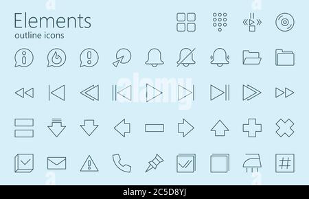 Elements outline iconset. Was created with grids for pixel perfect if use minimal icon size 128x128px. Stock Vector