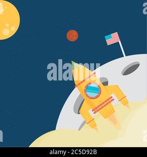 Flat isometric space symbol rocket ship icon, startup concept project development, vector illustration Stock Vector