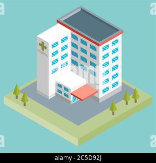 Isometric medium hospital buiding, health and medical Stock Vector