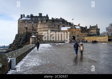 Wide view of Edinburgh Castle entrance in winter Stock Photo