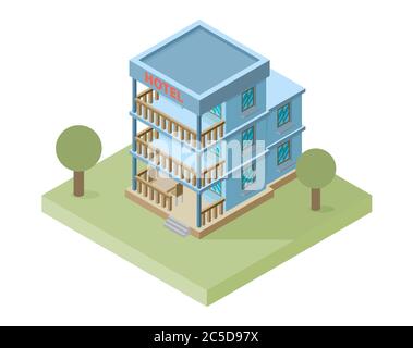 Vector isometric hotel building icon Stock Vector