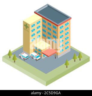 Isometric Building of Hospital. Icon or Infographic Element. Vector ...