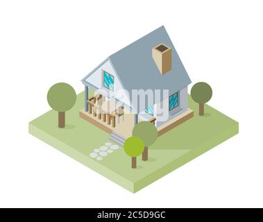 Isolated isomatic small house, Vector Property Set Stock Vector