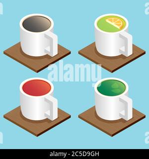 Set of the isometric mugs Stock Vector