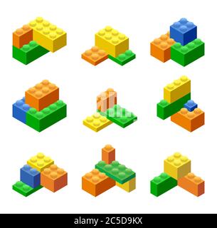 Isometric Plastic Building Blocks and Tiles Stock Vector