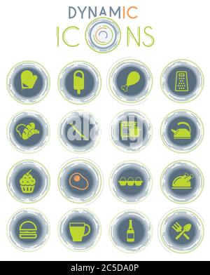 Food and kitchen dynamic icons Stock Vector