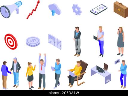Outsource icons set, isometric style Stock Vector