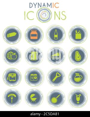 Food and kitchen dynamic icons Stock Vector