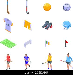 Hurling icons set, isometric style Stock Vector