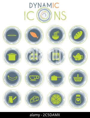Food and kitchen dynamic icons Stock Vector