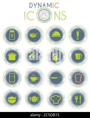 Food and kitchen dynamic icons Stock Vector