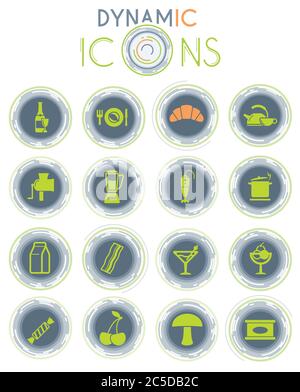 Food and kitchen dynamic icons Stock Vector
