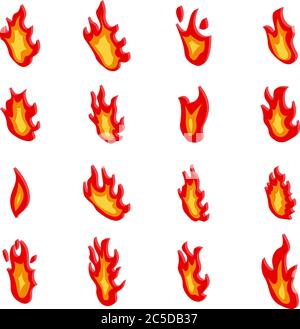 Fire flame icons set, isometric style Stock Vector